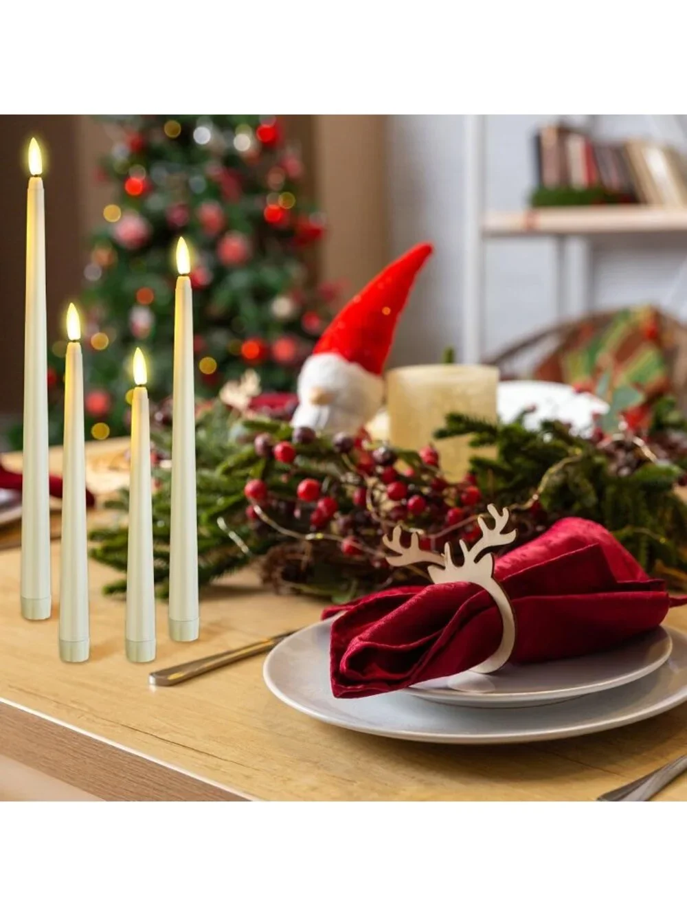 64 Pcs Flameless LED Taper Candles - Ivory White, Flickering Light Decor
